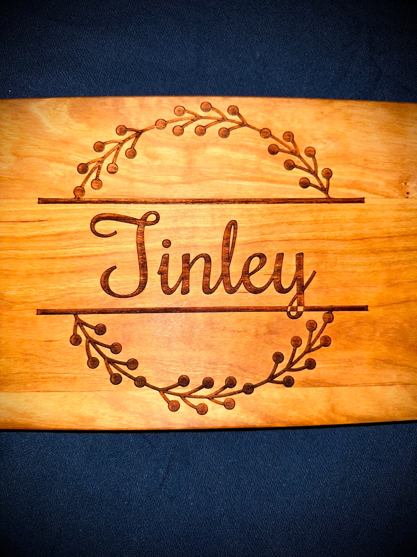 Customized/engraved (23in x 7 1/2in) cherry hardwood charcuterie board with handles